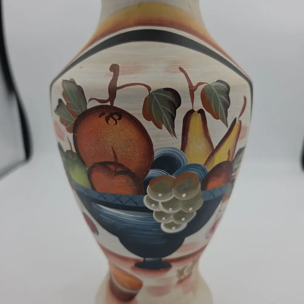 Vintage Hand Painted Ceramic Fruit Vase Rustic Tuscan Italian Style Decor